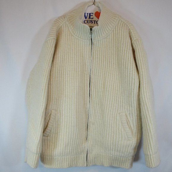 Aran Crafts Other - Aran Sweater Market Ivory 100% Wool Zip Up Ribbed Knit Cardigan Sweater …